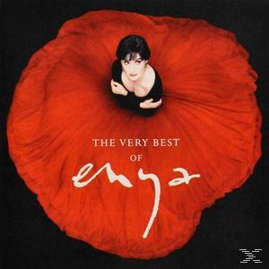 Enya piros ruhában, rajta a "The Very Best of Enya" felirattal.