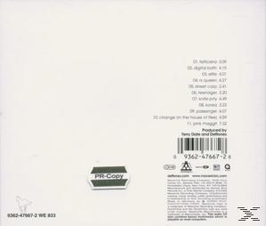 Weiße Albumrückseite mit einer Liste von Liedern. Ein 'PR-Copy'-Aufkleber befindet sich unten links.
