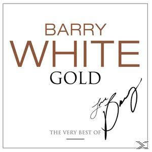 Albumcover: "Barry White Gold". Weißer Text auf braunem Hintergrund mit seiner Unterschrift.