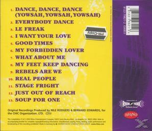 Albumcover. Gelb und lila mit einer Titelliste. Text: Dance, Dance, Dance und andere Titelnamen.