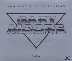 Albumcover: Gary Moore. Text: The Platinum Collection. Silbernes und schwarzes Dreieck. 3 CD-Set.