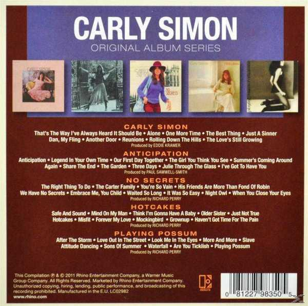 Album-Rückseite mit Titelliste, Albumcovern und Künstlerin Carly Simon.