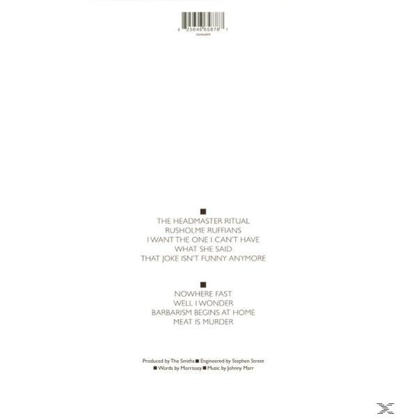 Weißes Albumcover mit Songtiteln. Schwarzer Text auf weißem Hintergrund. Barcode oben.