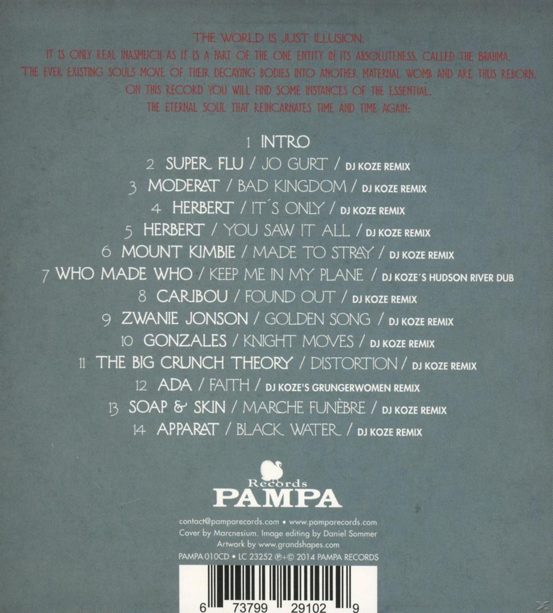 Albumcover. Tekst: De wereld is slechts illusie. Lijst met nummers: Intro, Super Flu, Jo Koze Remix, etc. Pampa Records.