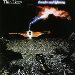 Albumcover mit Blitz, der eine Gitarre trifft. Dunkler Himmel und Steinboden.