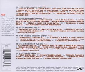CD-Cover mit einer Liste von Bachs Werken. Enthält Titel und Spielzeiten.