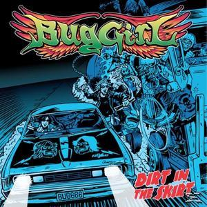 Albumcover mit einem Auto und einer Gruppe von Leuten. 'BugGirl' steht oben.