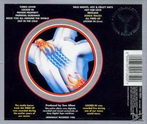 CD-Cover. Ein blauer und roter Kreis mit weißen Elementen. Text enthält Songnamen und Bonustracks.