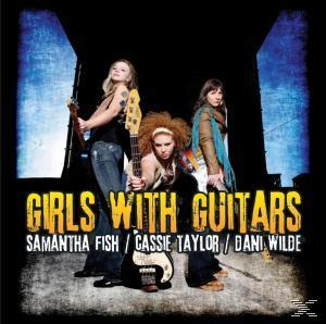 Albumcover von Girls with Guitars. Drei Frauen mit Gitarren, blauer Hintergrund, großer Text.