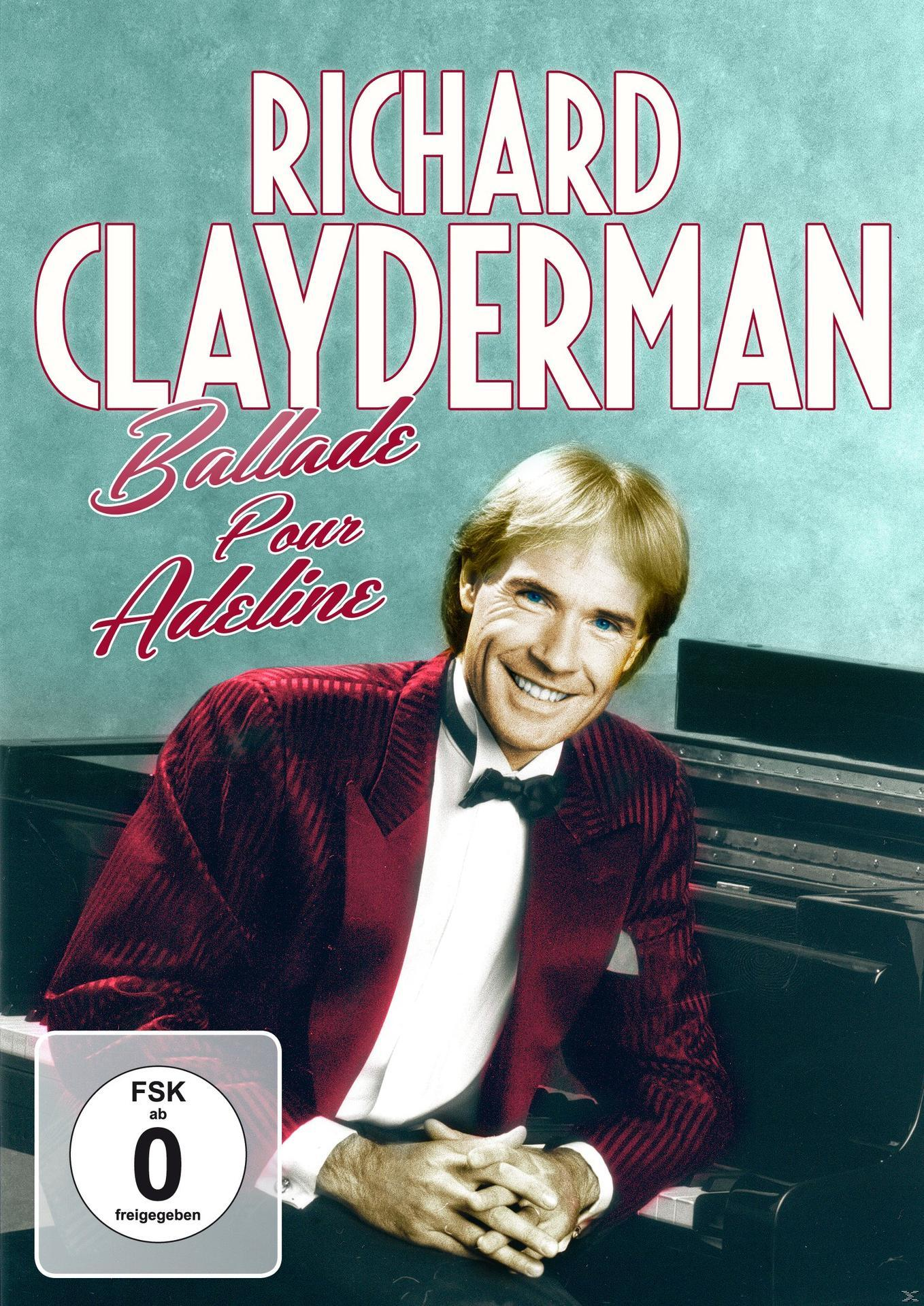 Richard Clayderman lächelt, trägt einen roten Blazer, mit einem Klavier. Der Text lautet "Ballade Pour Adeline".