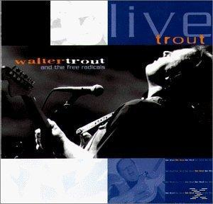 Albumcover mit einem Musiker, der Gitarre auf einer Bühne spielt, umgeben von Collage-Bildern und den Worten "Live Trout."