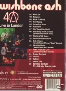 DVD-Cover für "Wishbone Ash - Live in London". Enthält Bandfotos, eine Titelliste und ein Logo.