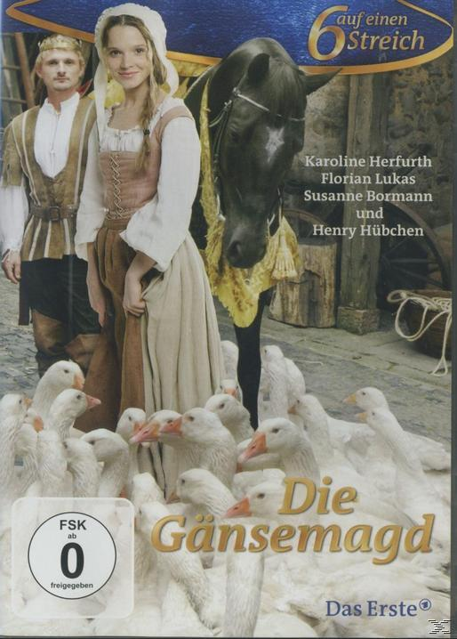 DVD-Cover: Ein Mann, eine Frau und Gänse im Vordergrund. Text auf Deutsch: 'Die Gänsemagd'.
