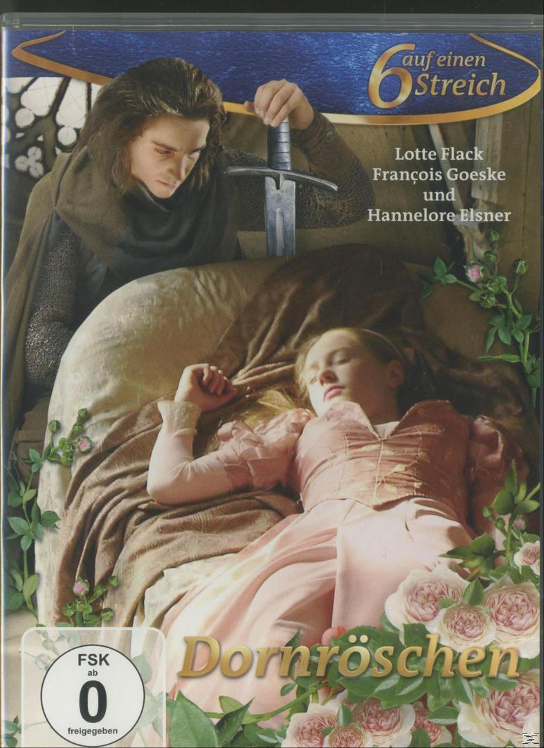 DVD-Cover: Ein schlafendes Mädchen, ein Mann hält ein Schwert. Titel: Dornröschen.