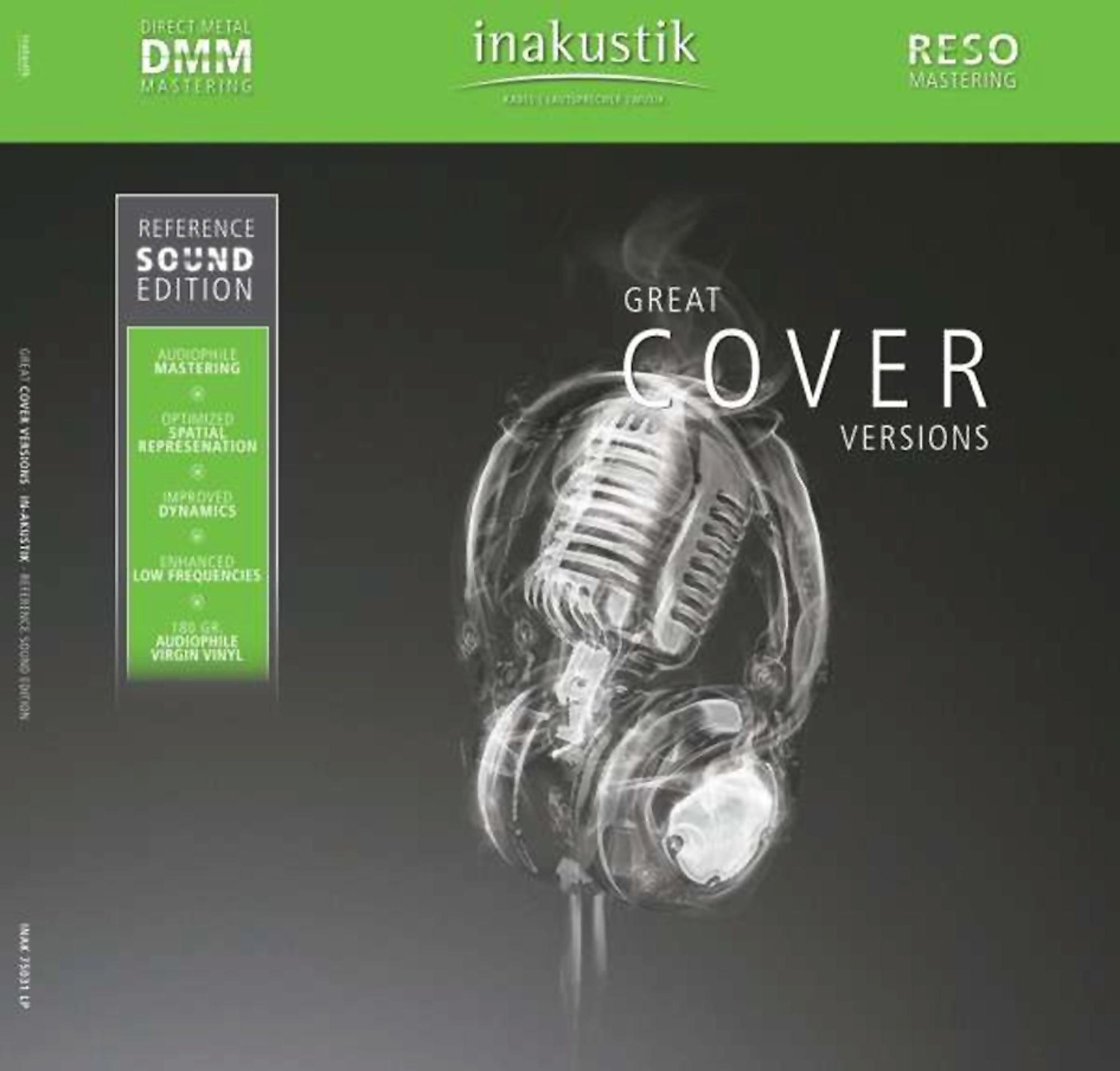 CD-Cover mit Mikrofon- und Kopfhörer-Grafik. Grün-weißes Farbschema. Titel 'Great Cover Versions'.