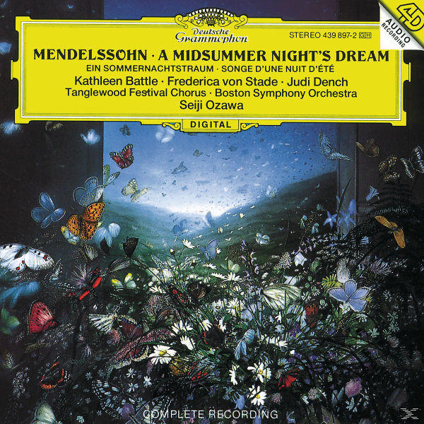 Albumcover: Schmetterlinge, Blumen und Noten. Text: Ein Sommernachtstraum, von Mendelssohn.
