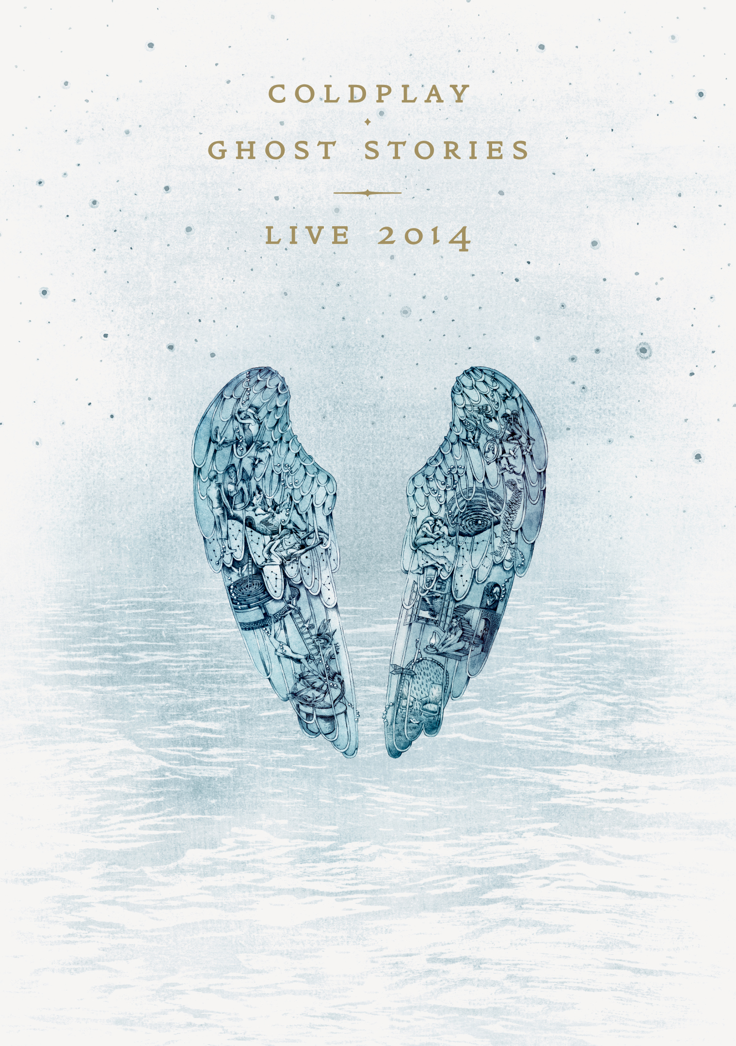 Coldplay Ghost Stories Live 2014 Albumcover: Zwei blaue Flügel auf weißem Hintergrund.