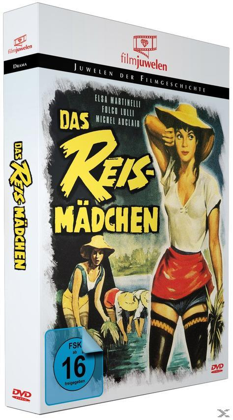 DVD-Cover: eine Frau in weißem Oberteil und rotem Rock mit dem Text 'Das Reis-Mädchen'.