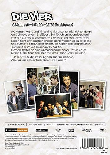 DVD-Cover: Die Vier, vier Männer in verschiedenen Szenen. Text beschreibt die Handlung.