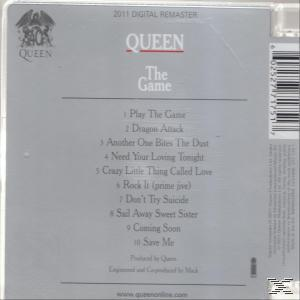 Dos du CD avec liste des titres. Fond gris. Le logo de Queen et le titre de l'album 'The Game' sont visibles.
