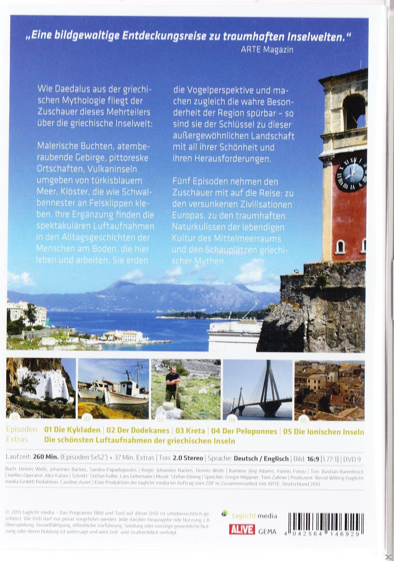 DVD-Cover. Text über griechische Inseln, Bilder von Landschaften.