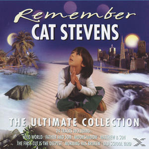 Albumcover mit einem betenden Kind, einer Skyline und dem sichtbaren Titel "Remember Cat Stevens".