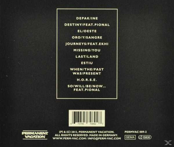Albumrückseite mit Titelliste. Text auf schwarzem Hintergrund, mit Barcode und Künstlerinformationen.