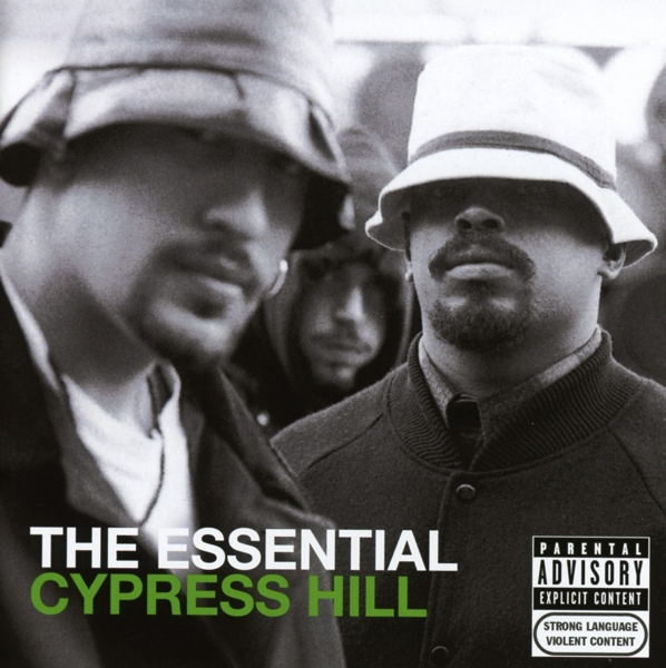 Albumcover: The Essential Cypress Hill. Zwei Männer mit Hüten. Parental Advisory-Aufkleber.