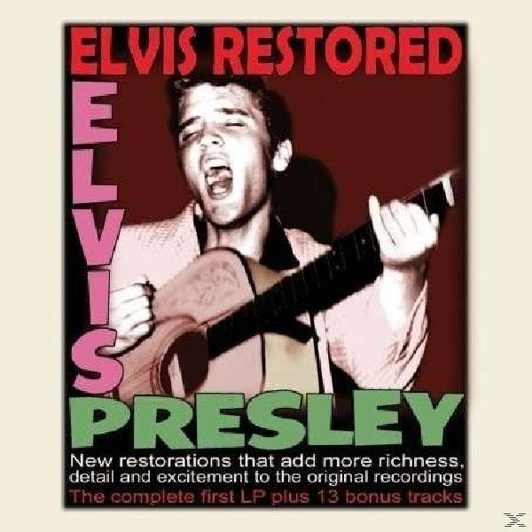 Album borító Elvis Presley-vel gitározással, szöveggel és piros háttérrel.