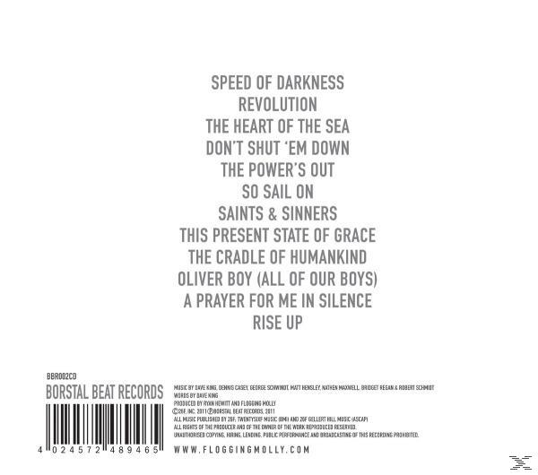 CD-Rückseite: Titelliste, Text. Schwarz und Weiß.