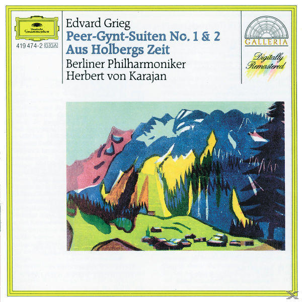 Album borító hegyek és egy város festményével. Szöveg: Edvard Grieg, Peer-Gynt-Suites.