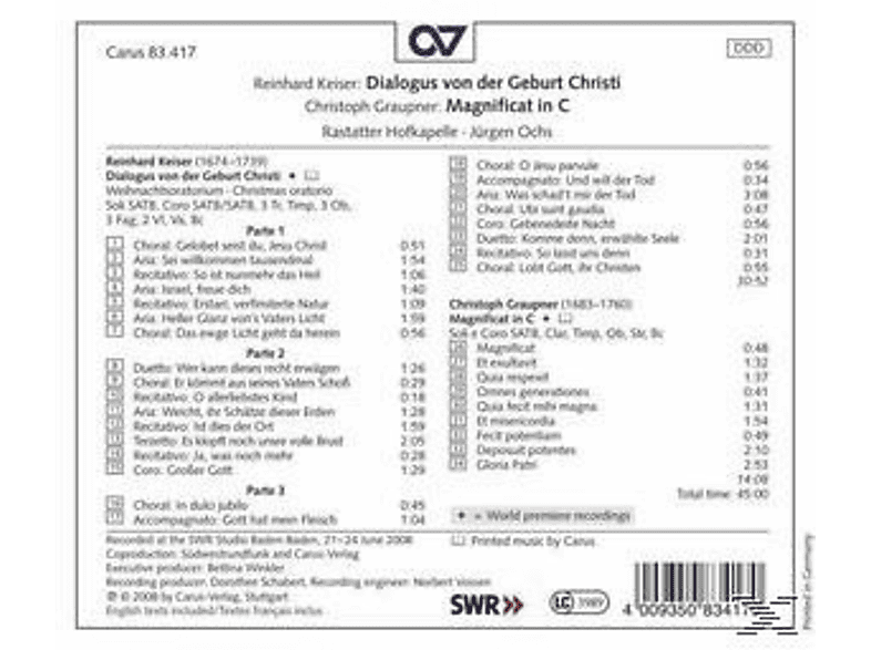 Thumbnail - Ochs & Rastatter Hofkapelle - Dialogus Von Der Geburt Christi (CD)