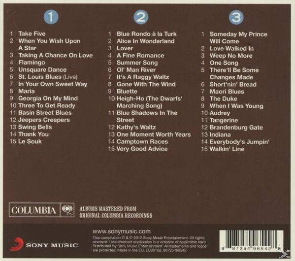 CD-Cover mit Titellisten. Spalten mit den Titeln 1, 2 und 3. Columbia- und Sony Music-Logos sind sichtbar.