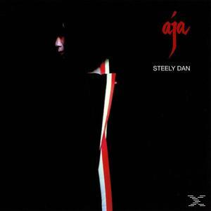 Steely Dan Albumcover. Figur mit rot-weißen Streifen, schwarzer Hintergrund. Text: Aja.