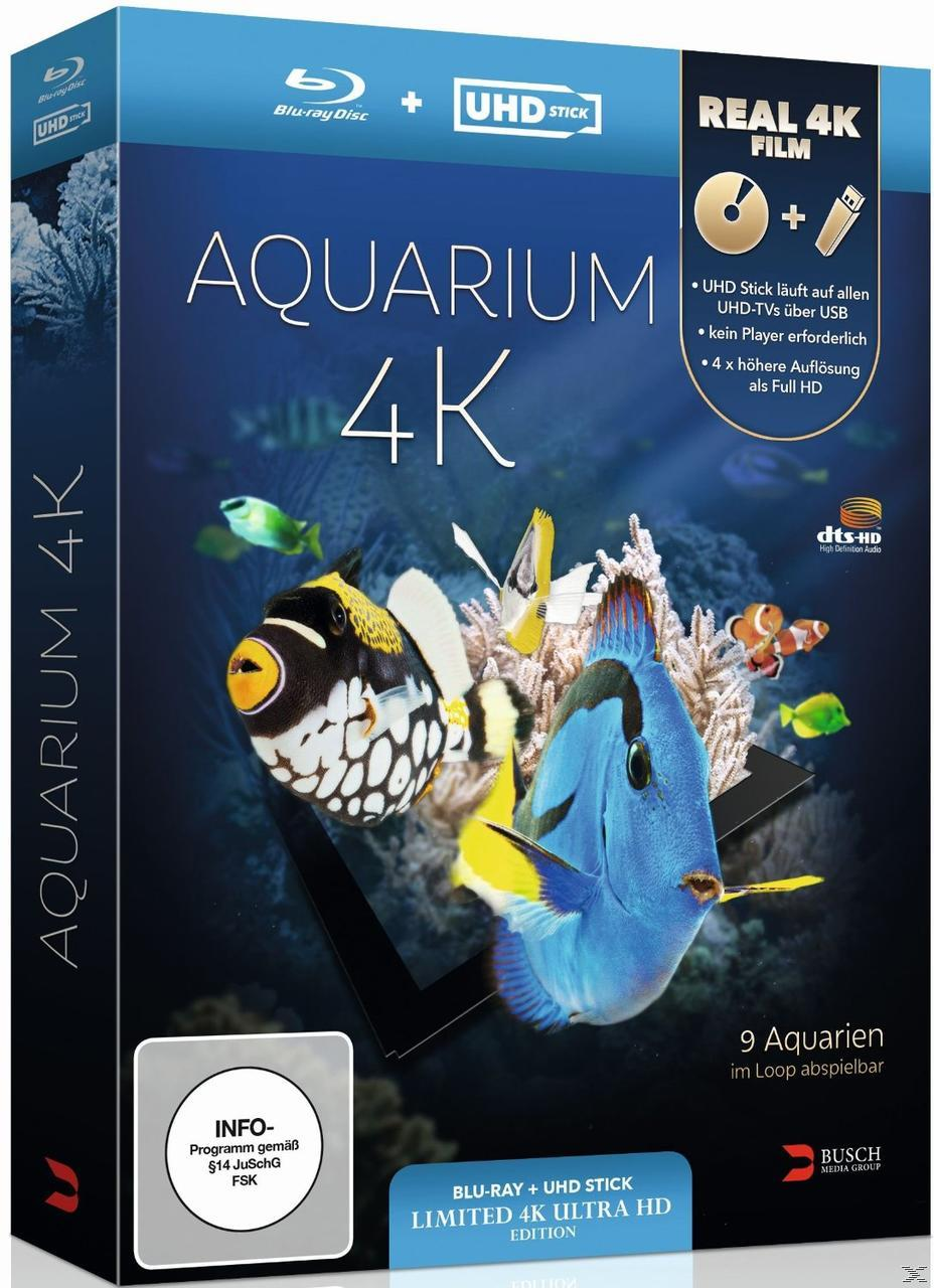 DVD-Box mit Fischen auf dem Cover. Es steht 'Aquarium 4K'. Ein 4K UHD-Stick ist enthalten.