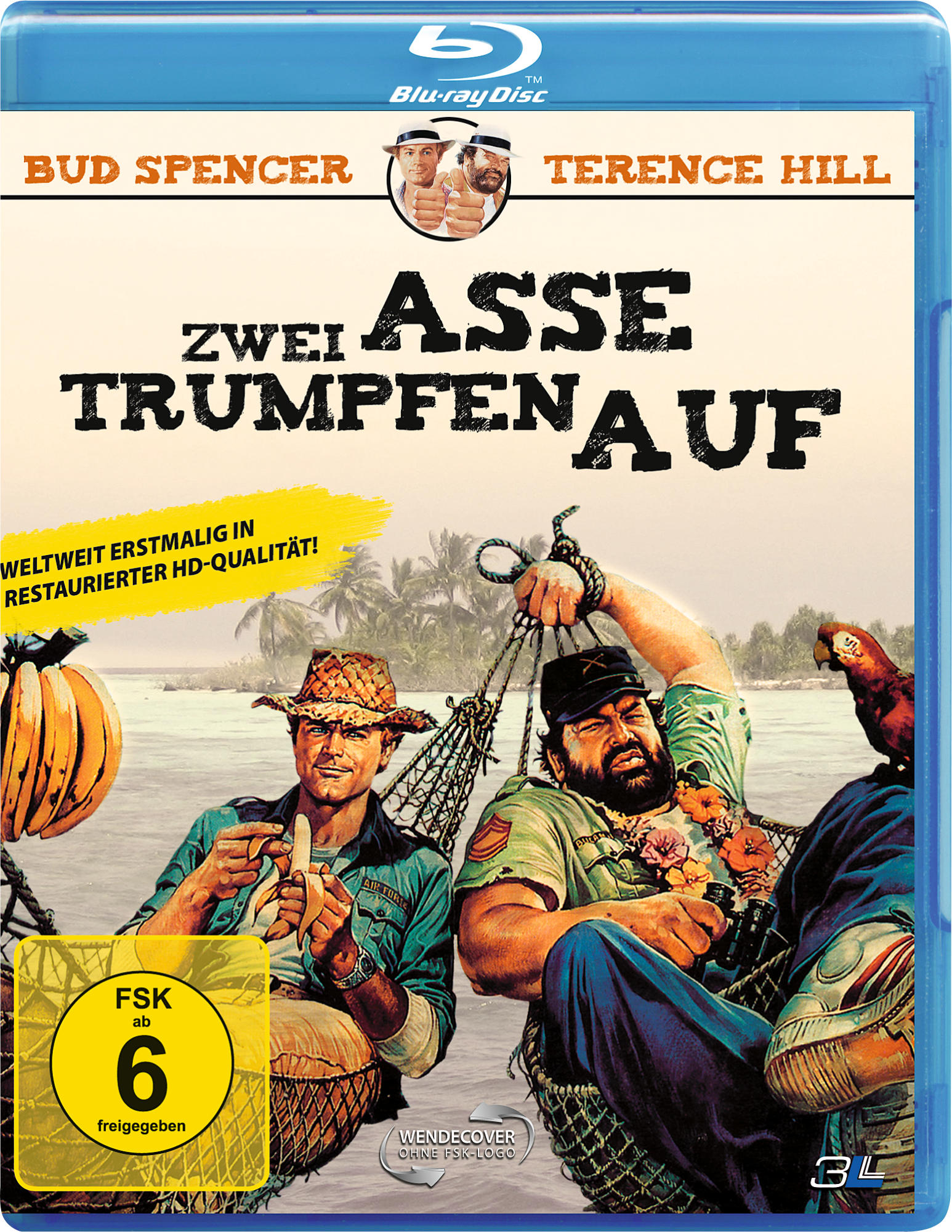 Blu-ray-Filmcover von 'Zwei Asse trumpfen auf' mit Bud Spencer und Terence Hill. Sie sind auf einem Boot.