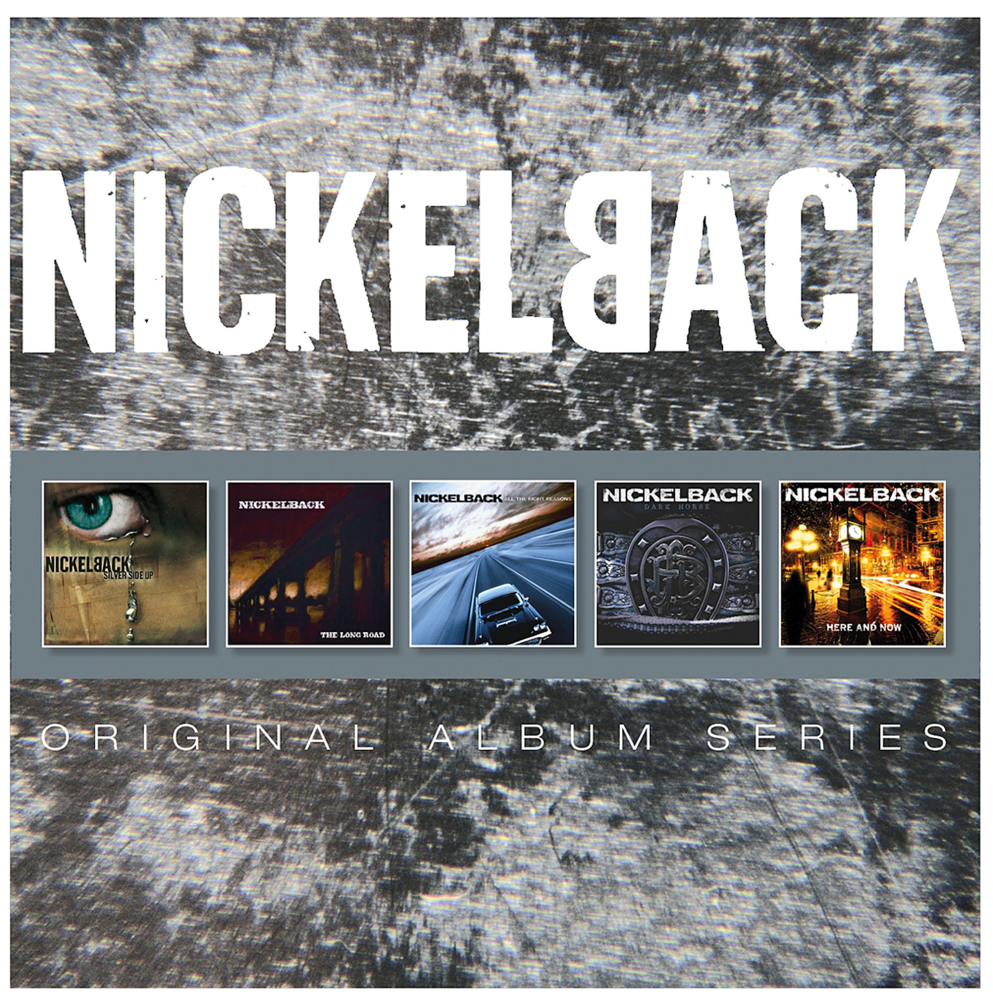 Nickelback-Albumserien-Cover mit mehreren Albumcovern.