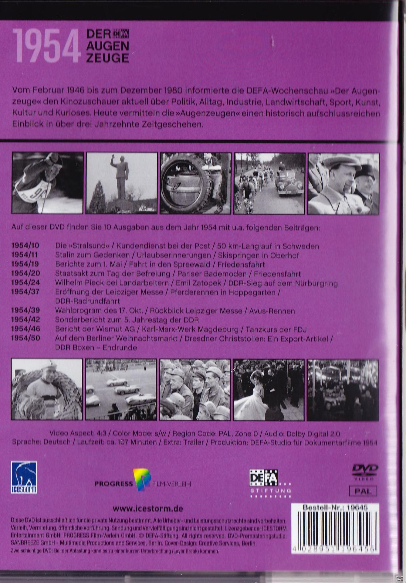 DVD-Cover, 1954 im Rückblick. Bilder von verschiedenen Ereignissen des Jahres. Text und Details zum Film.
