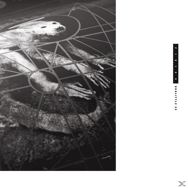Albumcover von Pixies. Ein Schwarz-Weiß-Bild einer Kreatur mit geometrischem Hintergrund.