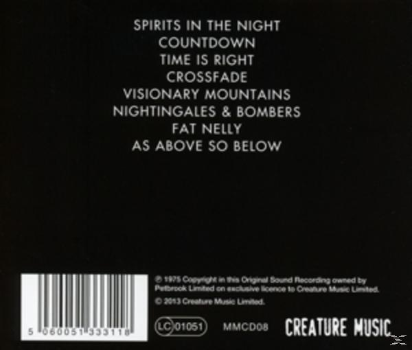 Rückseite des Albums mit Titelliste und Urheberrechtsinformationen. Schwarzer Hintergrund mit weißem Text.
