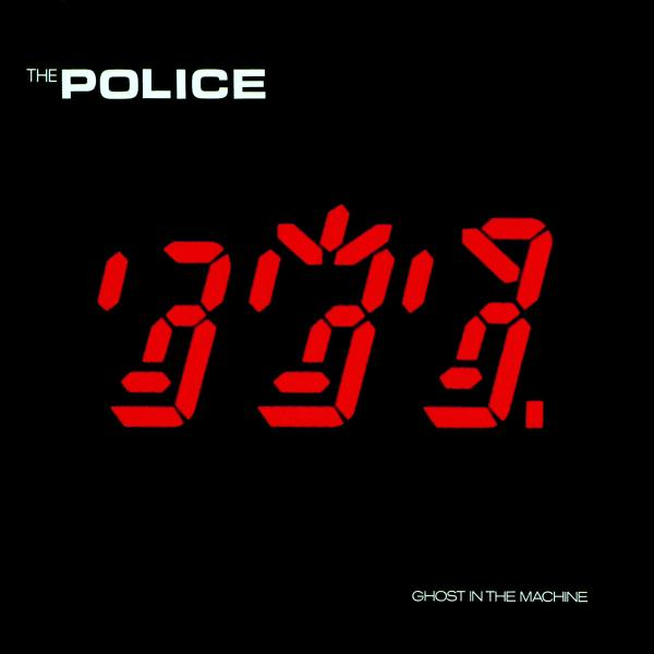 Albumcover. Digitale Digitaluhr-Anzeige: 333. Bandname: The Police. Titel: Ghost in the Machine.