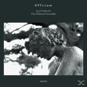 Album borító: egy emberi fej szobra sötét környezetben. Szöveg: Officium, Jan Garbarek, The Hilliard Ensemble.