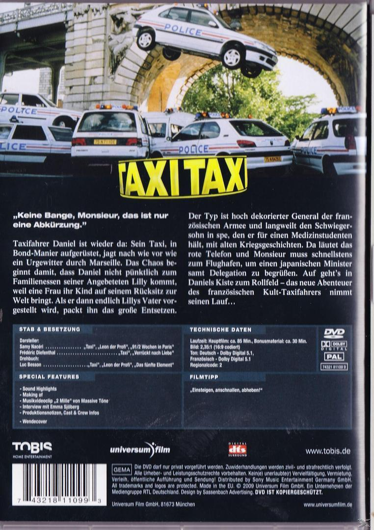 DVD-Rückseite: Taxiautos und eine Brücke, mit Text in einer Fremdsprache.