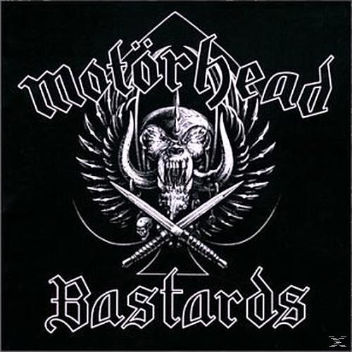 Motörhead Albumcover, Totenkopf mit gekreuzten Schwertern und Bandnamen.