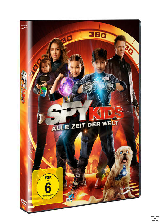 DVD-Cover: Spy Kids Filmplakat mit Familie und Hund, mit deutschem Text.