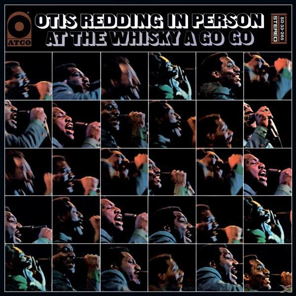 Album borító: Otis Redding koncerten, több kép, fekete háttér. Szöveg: Otis Redding In Person at the Whisky A Go Go.