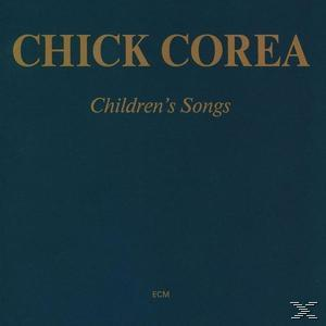 Dunkelblauer Hintergrund mit goldenem Text: 'CHICK COREA' und 'Children's Songs'. Albumcover.