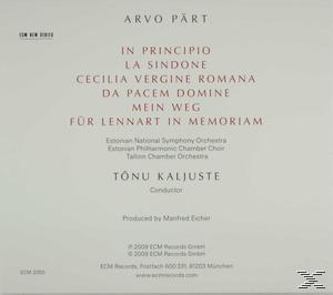 Arvo Pärt CD-jének hátoldala címmel és hiteladatokkal. Fehér háttér.