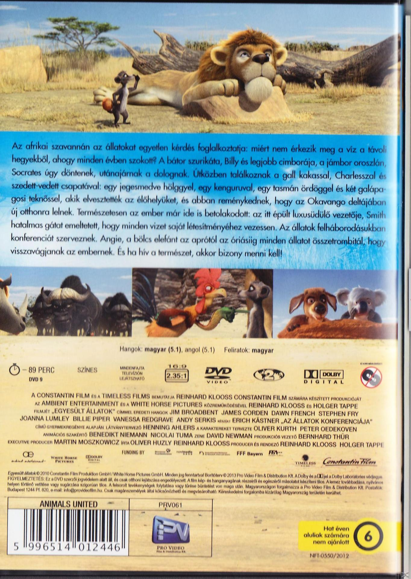 DVD borító animációval, állatokkal és idegen nyelvű szöveggel.