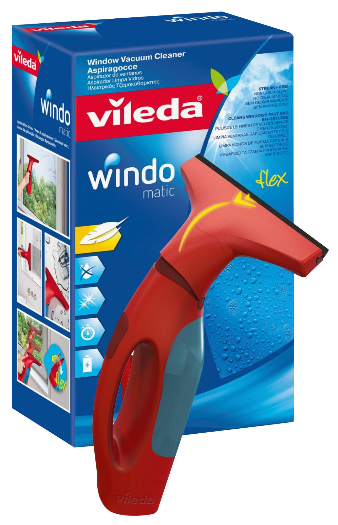 Limpiacristales - Vileda 146752 WINDOMATIC Cabezal flexible, Depósito extraíble y lavable,